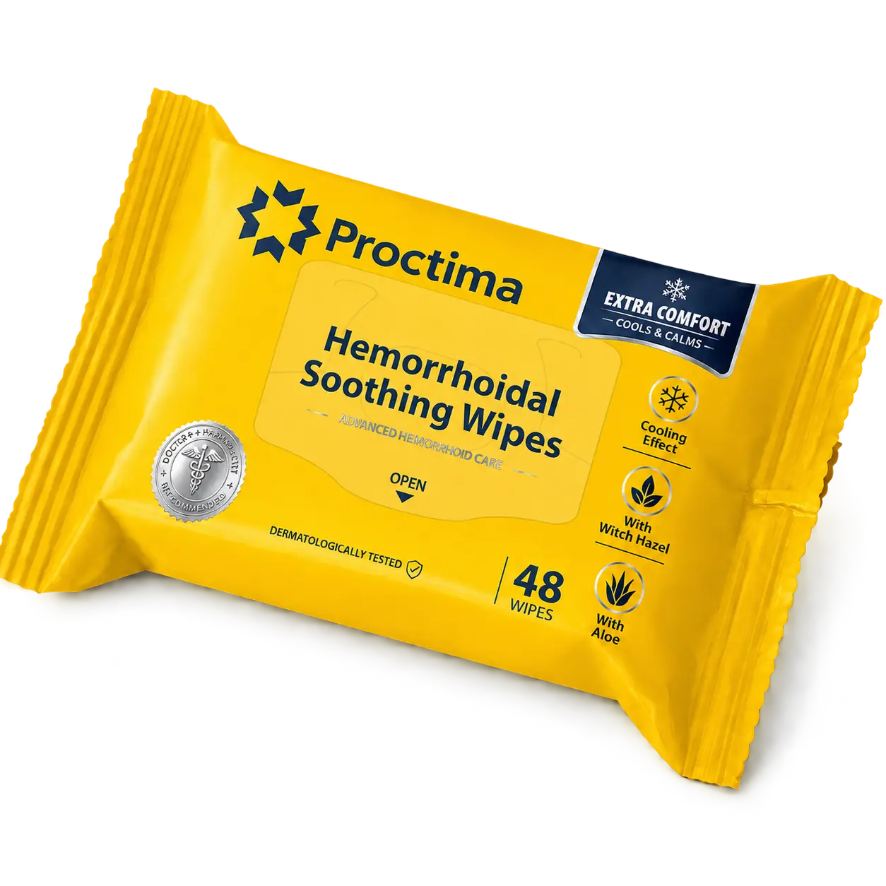 Proctima Hemorrhoidal Soothing Wipes 48 mendillik kapaklı ürün ambalajı
